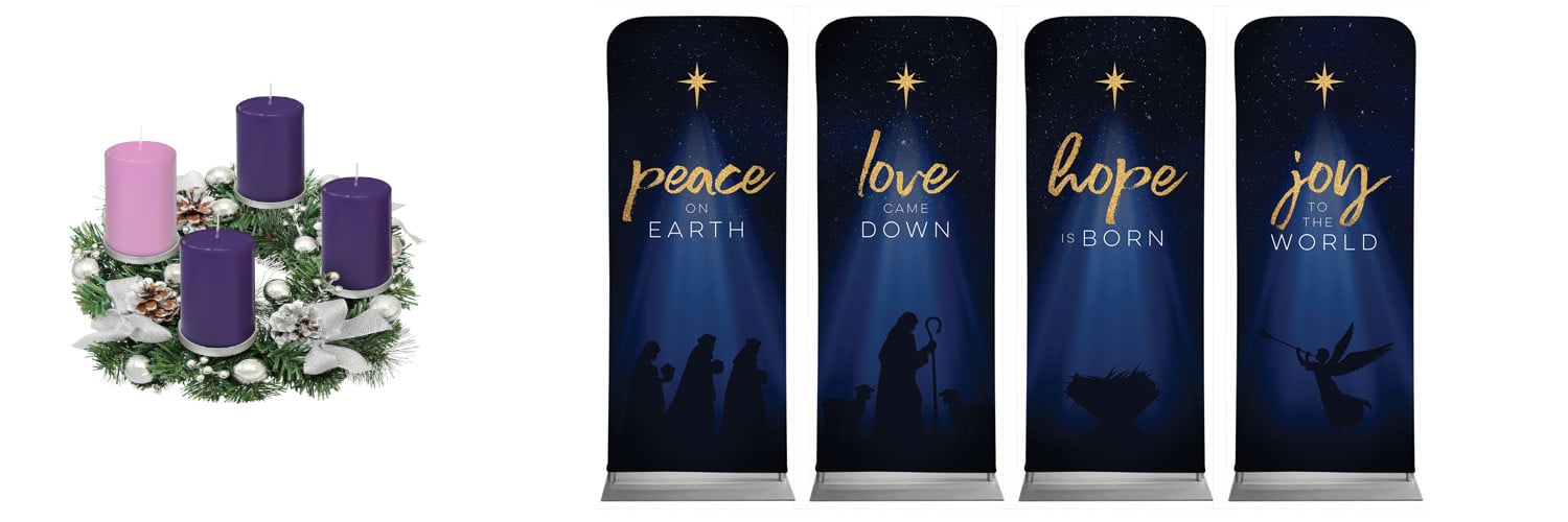 4 Advent Candles with peace love hope and joy