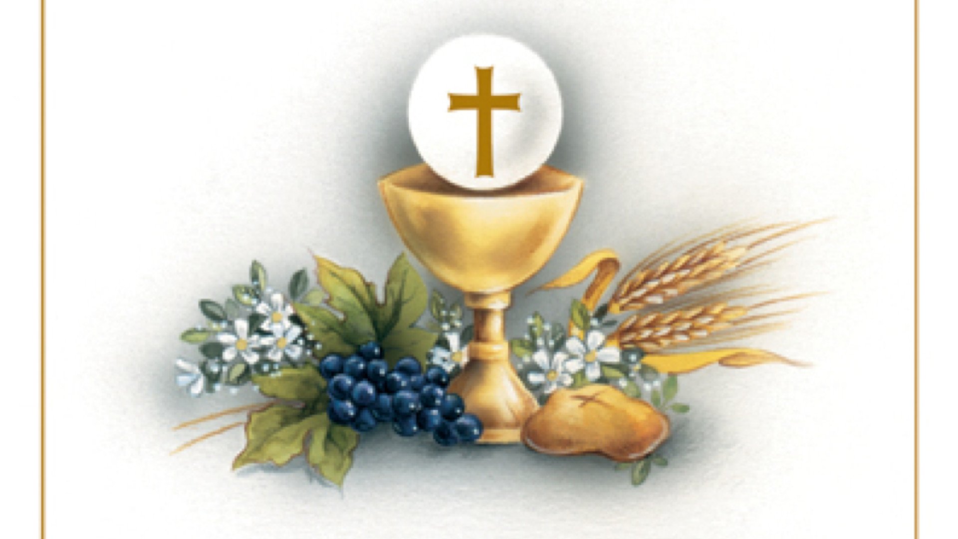 Chalice with Host and grapes and bread